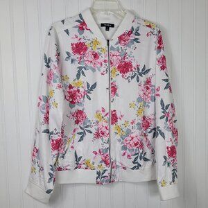 TORRID Floral/White Zip Up Twill Bomber Jacket, Front Pockets SZ 1